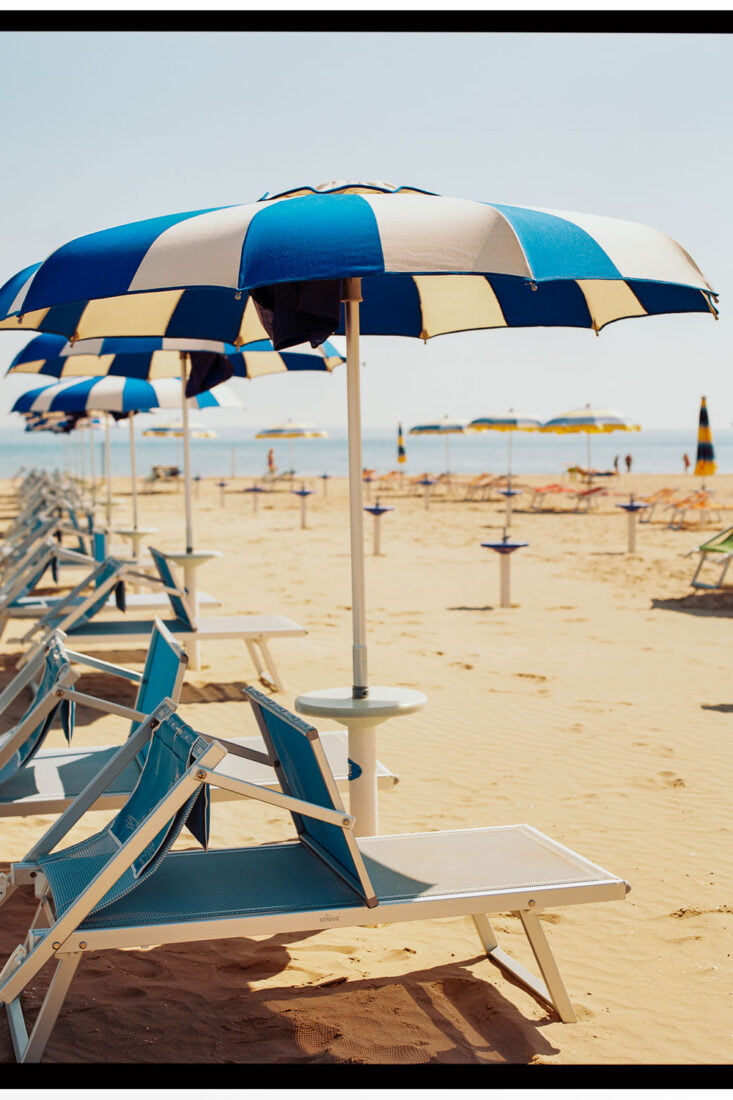 Rimini Blue Beach Umbrella Art Print | Italian Coastline Wall Decor